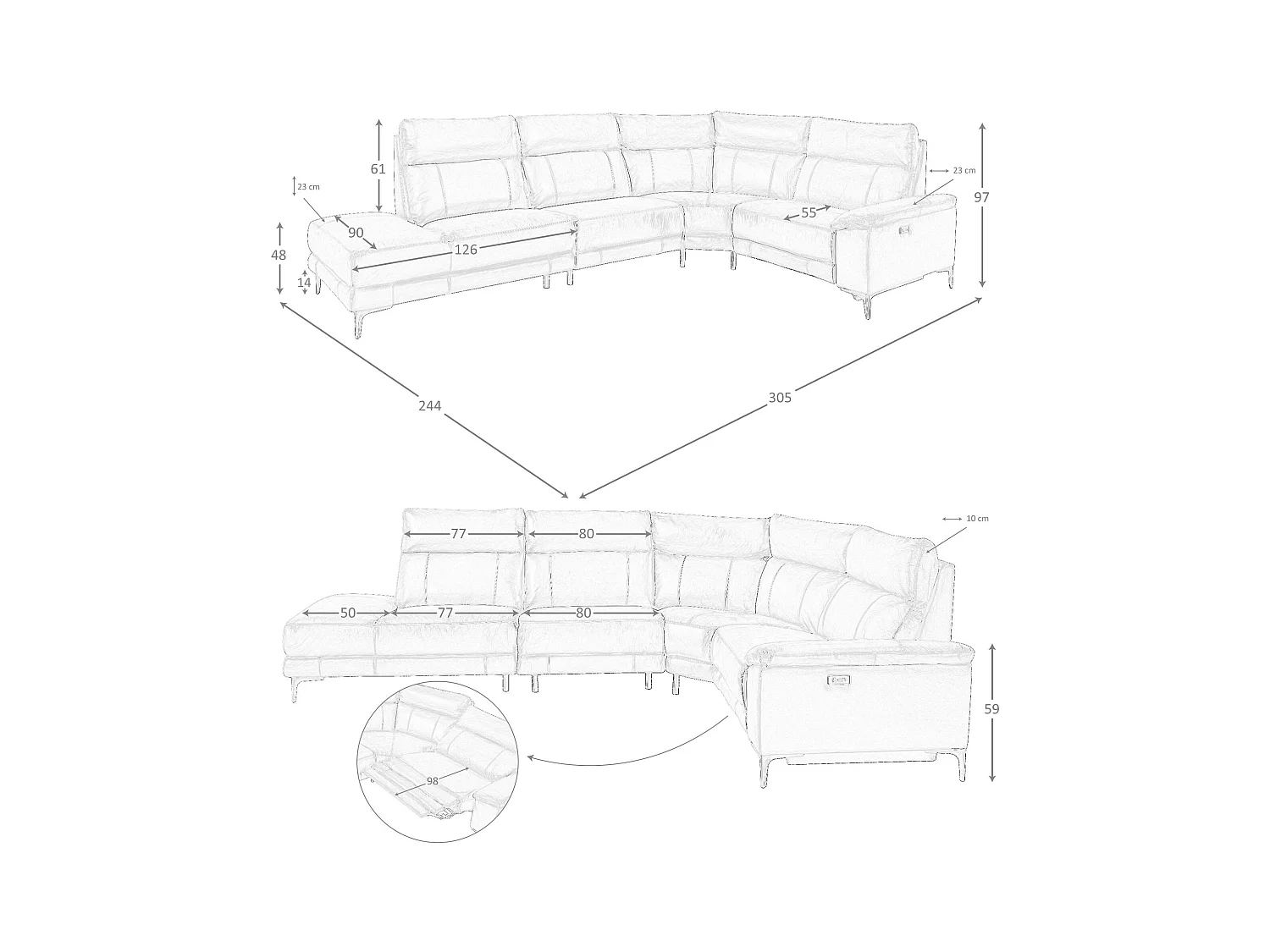 Linkes Chaiselongue-Sofa in tabakbraunem Leder 6216 ANGEL CERDA