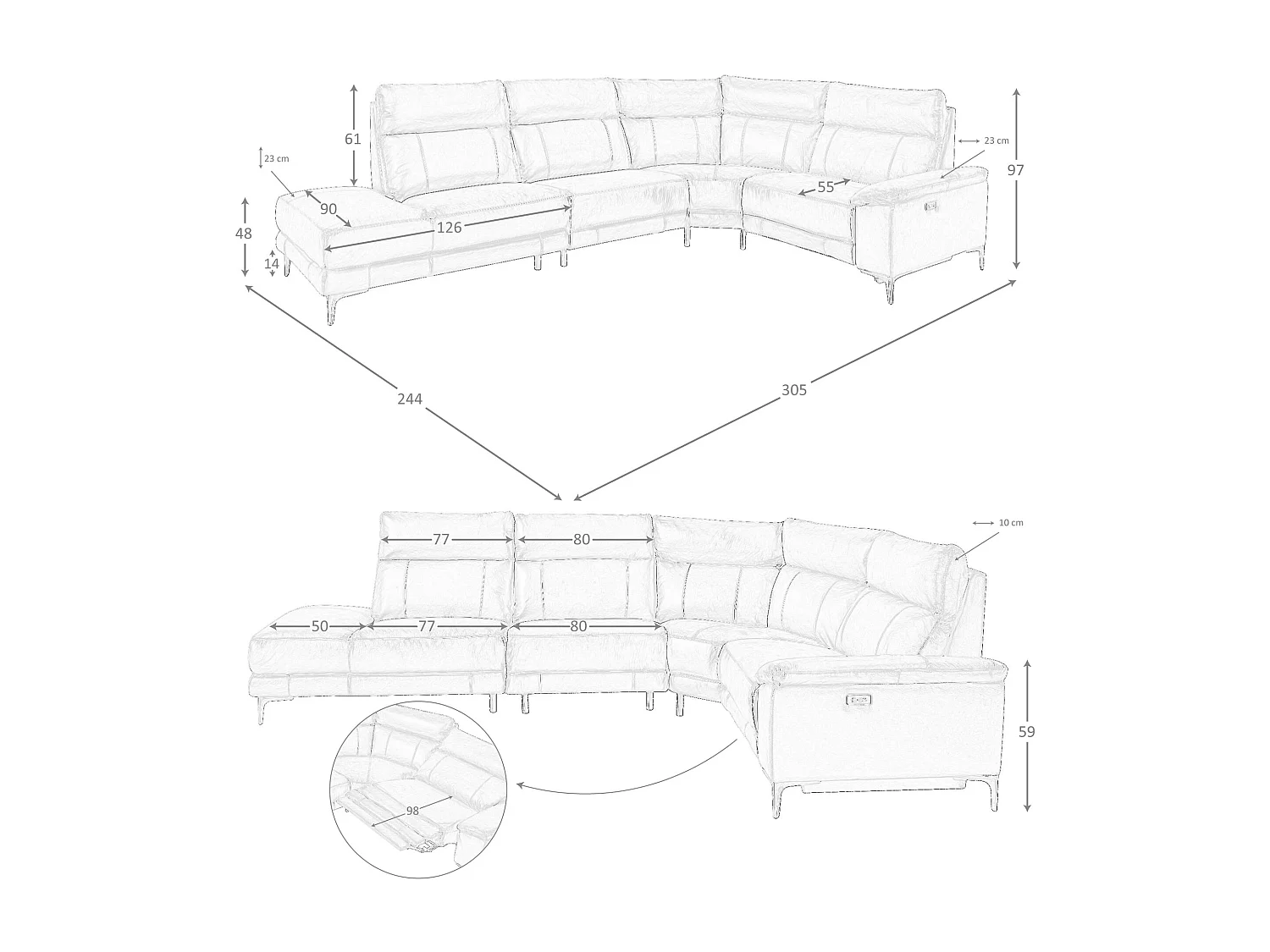 Canapé d'angle relax gauche en cuir tabac marron 6216 ANGEL CERDA