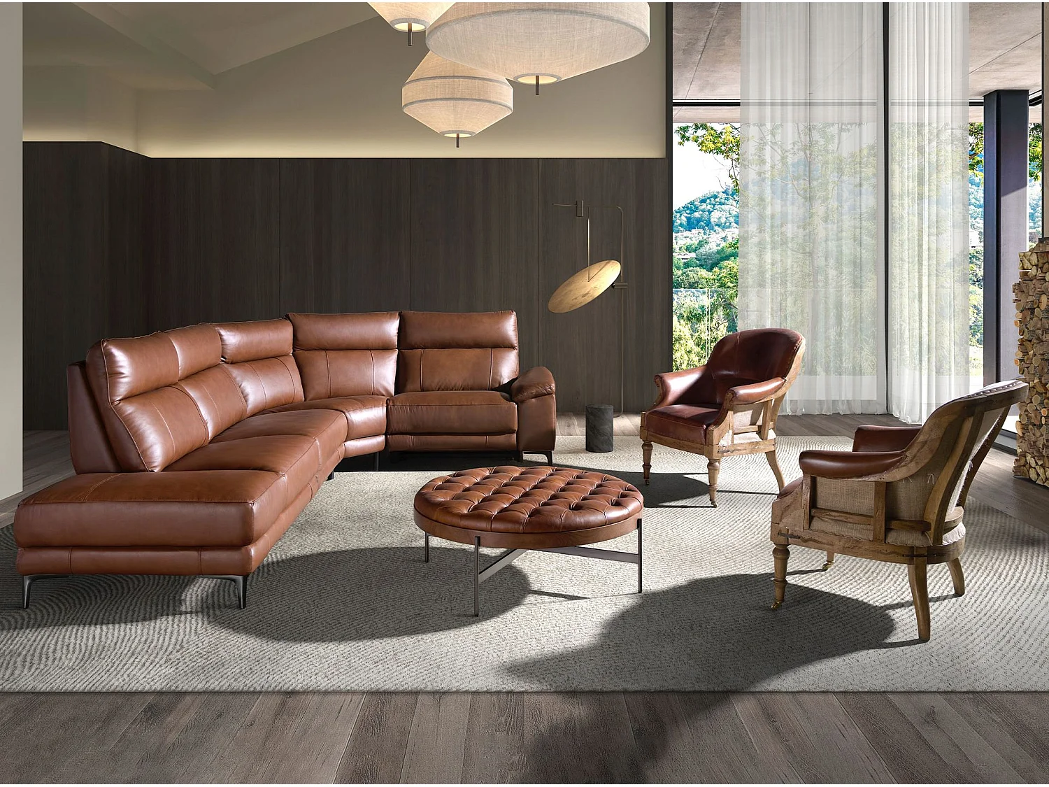 Canapé d'angle relax gauche en cuir tabac marron 6216 ANGEL CERDA