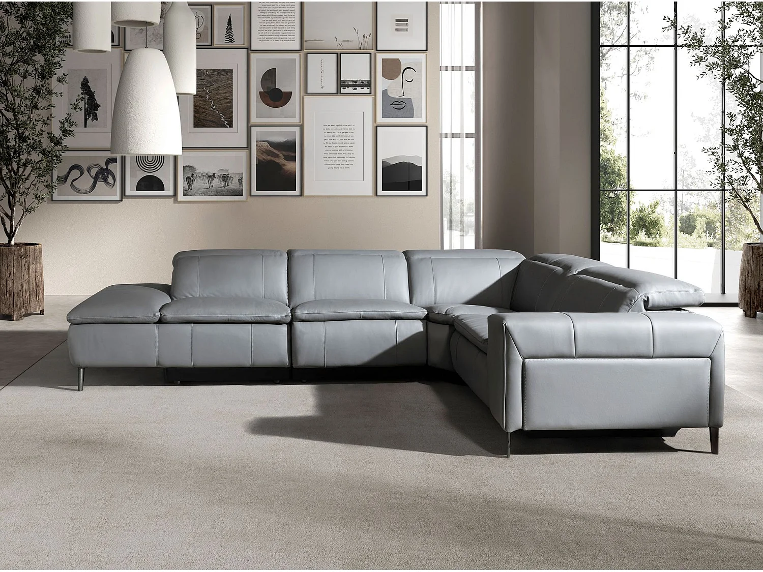 Canapé d'angle relax gauche en cuir gris 6218 ANGEL CERDA