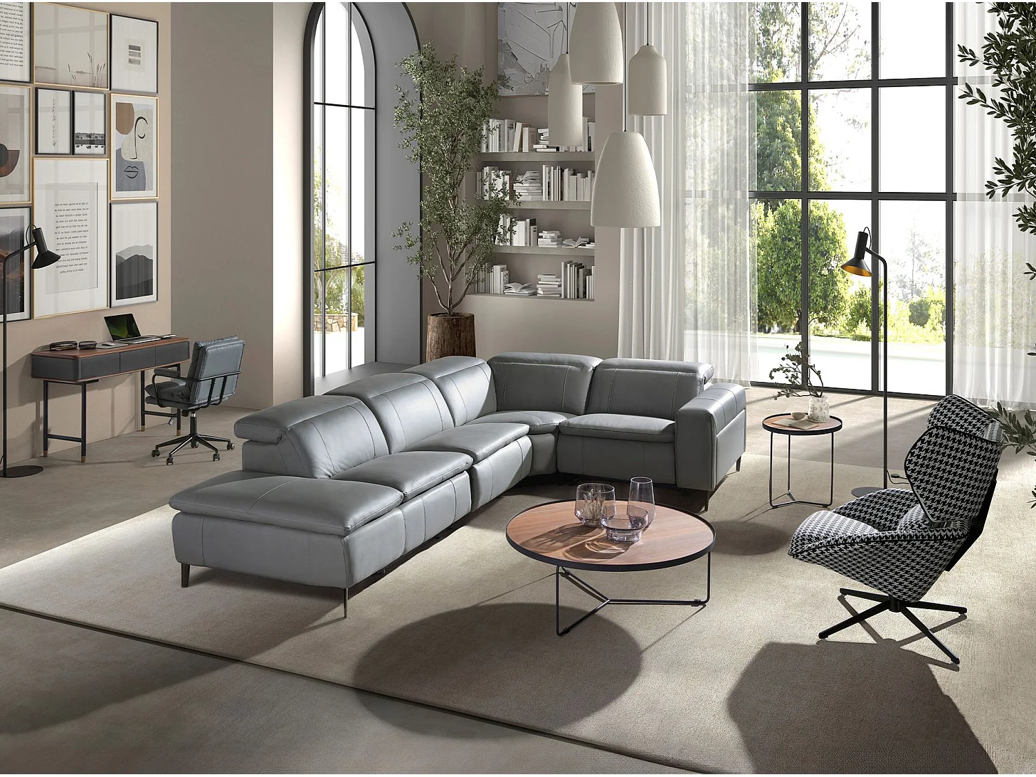 Canapé d'angle relax gauche en cuir gris 6218 ANGEL CERDA