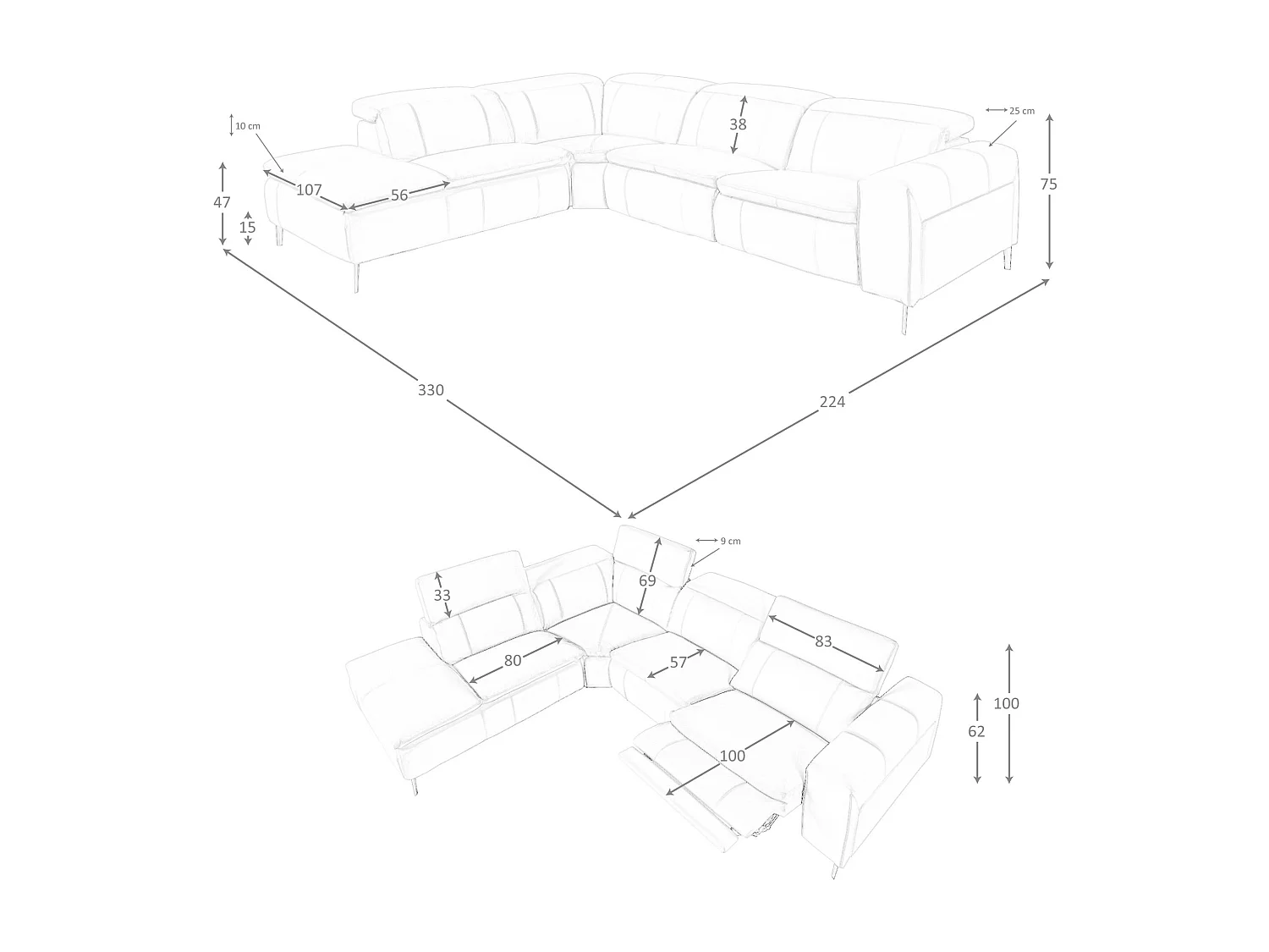 Canapé d'angle relax gauche en cuir gris 6218 ANGEL CERDA