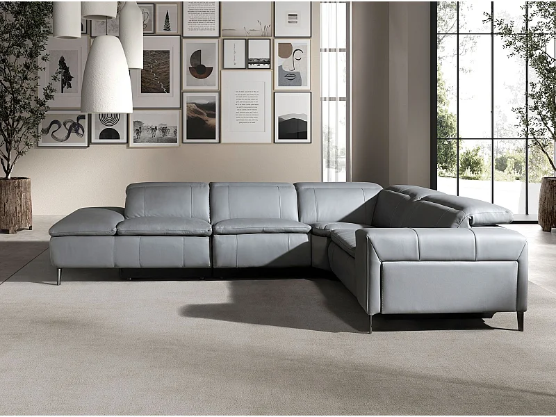 Canapé d'angle relax gauche en cuir gris 6218 ANGEL CERDA