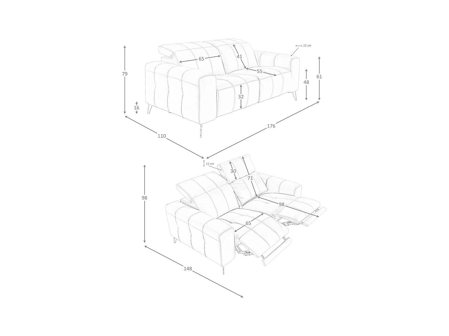 2-osobowa sofa relaksacyjna w szarej skórze 6209 ANGEL CERDA