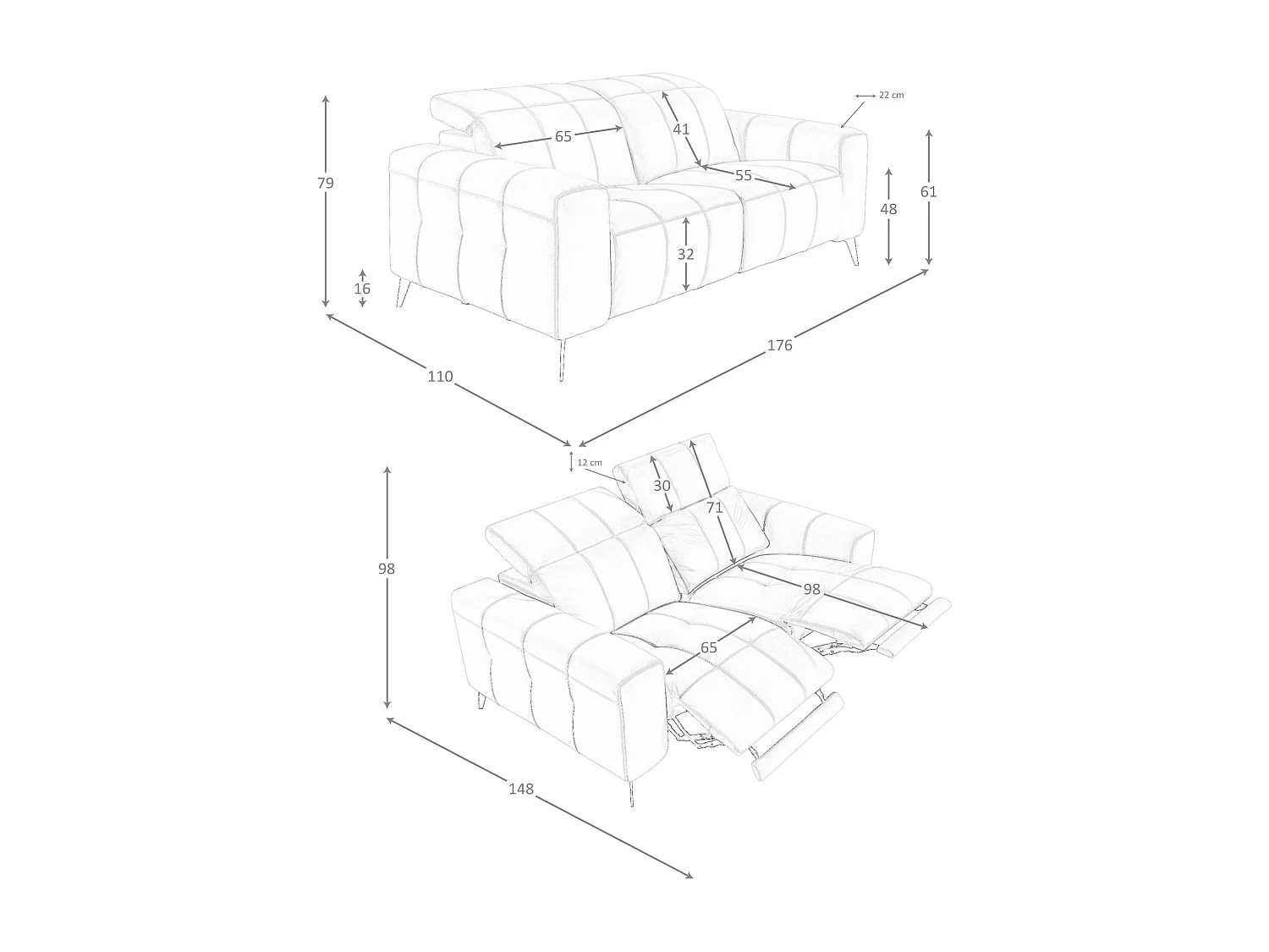 Canapé de relaxation 2 places en cuir gris 6209 ANGEL CERDA