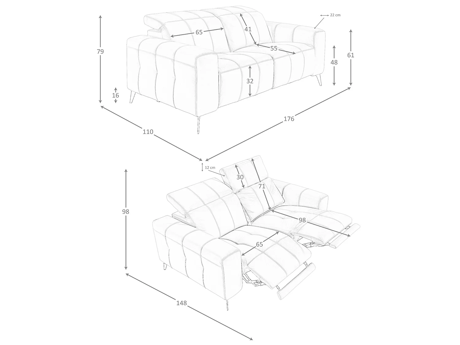 2-sitziges relaxsofa in leder grau 6209 ANGEL CERDA