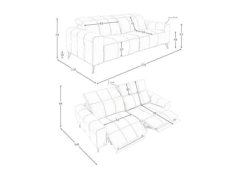 3-zits relaxsofa in grijs leer 6210 ANGEL CERDA