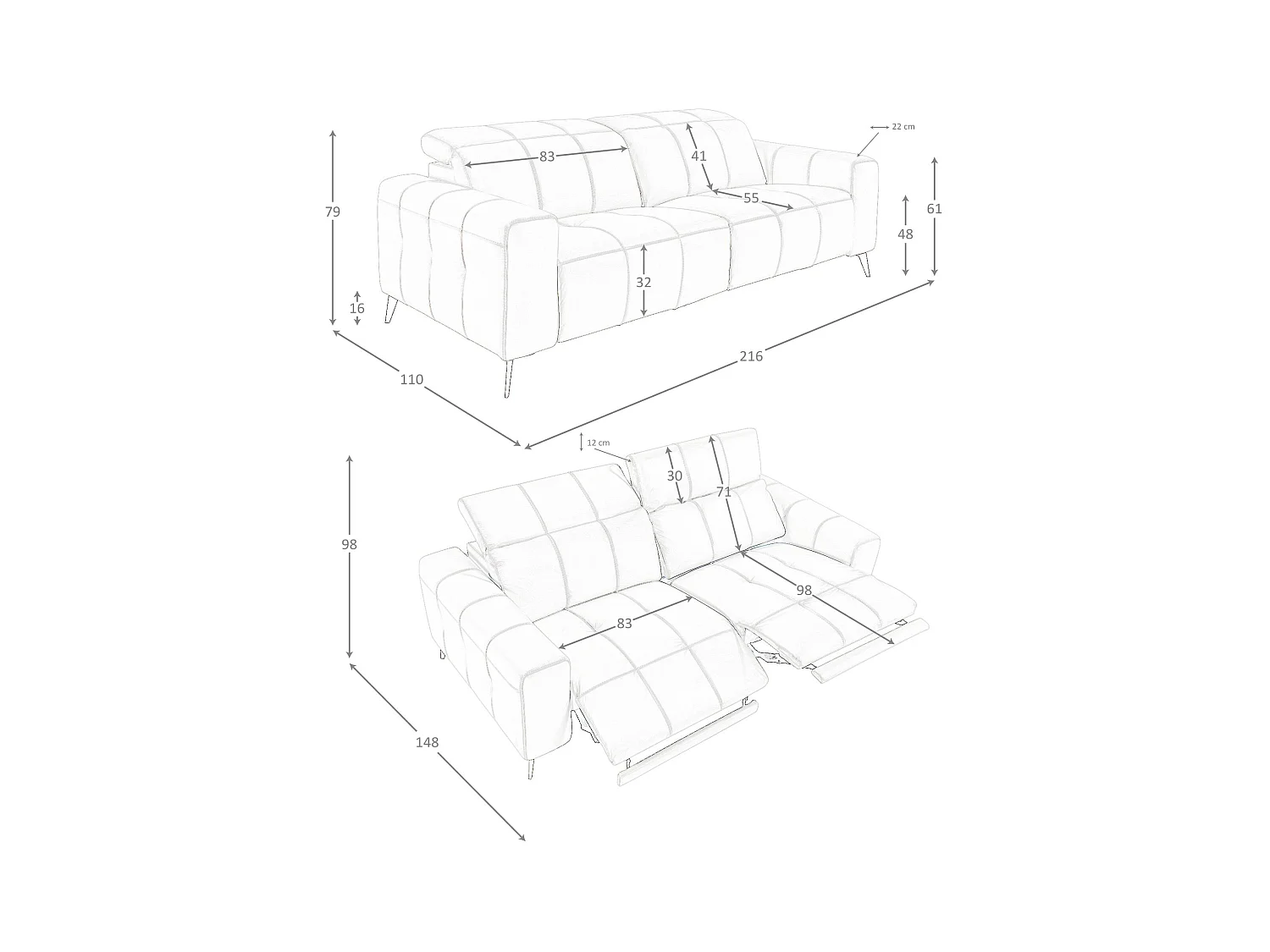 Canapé relax 3 places en cuir gris 6210 ANGEL CERDA