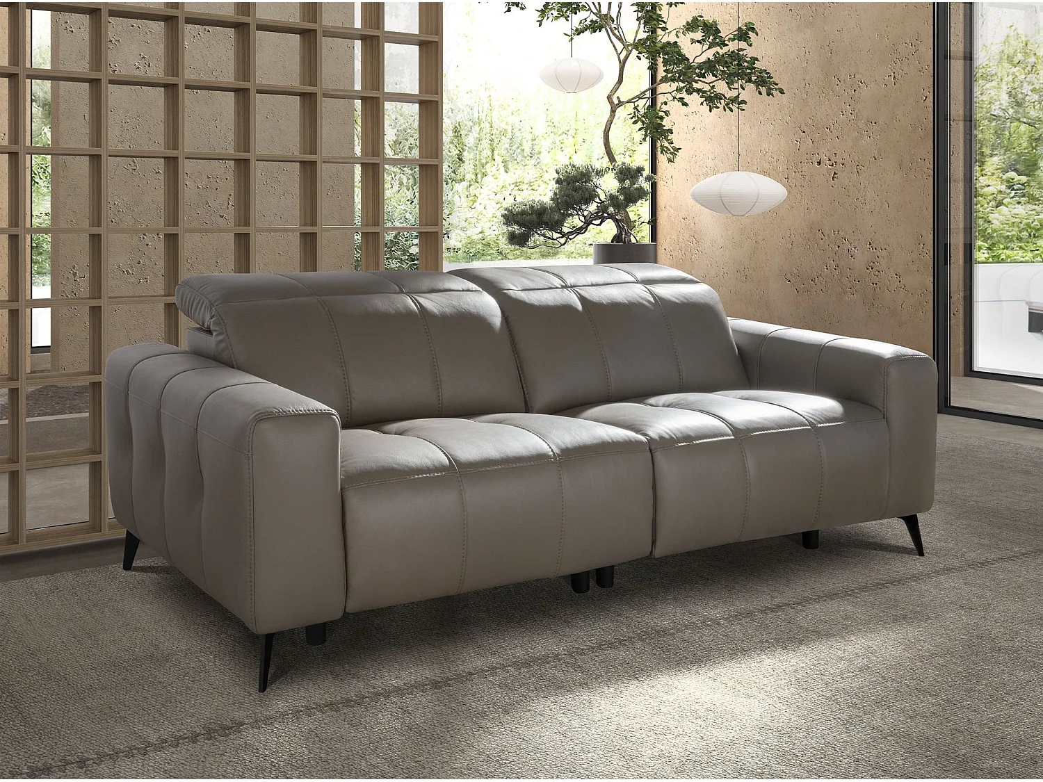 Canapé relax 3 places en cuir gris ANGEL