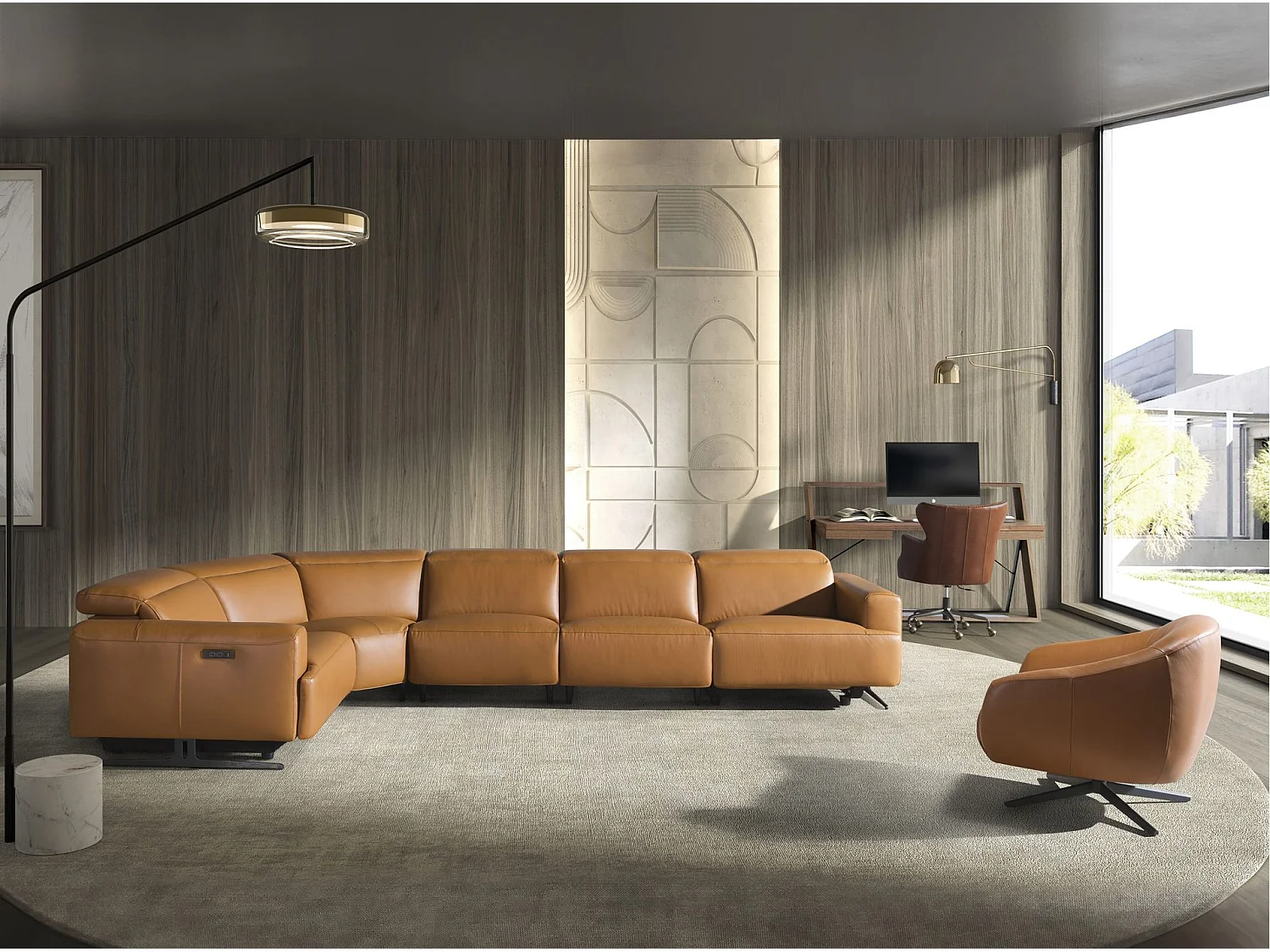 Sofá rinconera relax modular piel marrón 6263 ANGEL CERDA