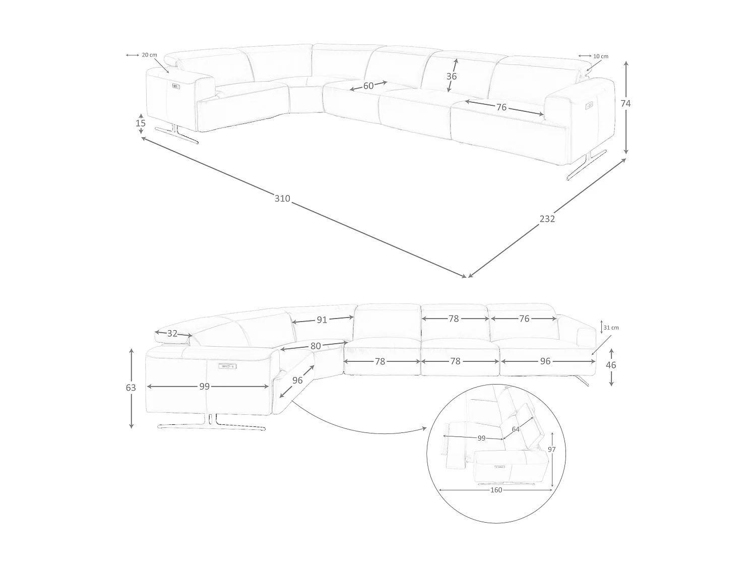 Sofá rinconera relax modular piel marrón 6263 ANGEL CERDA