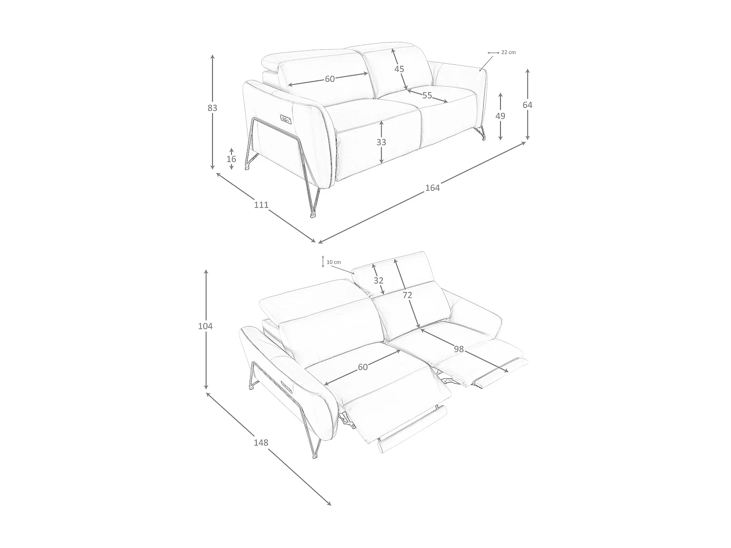 Canapé de relaxation 2 places en cuir sable 6276 ANGEL CERDA