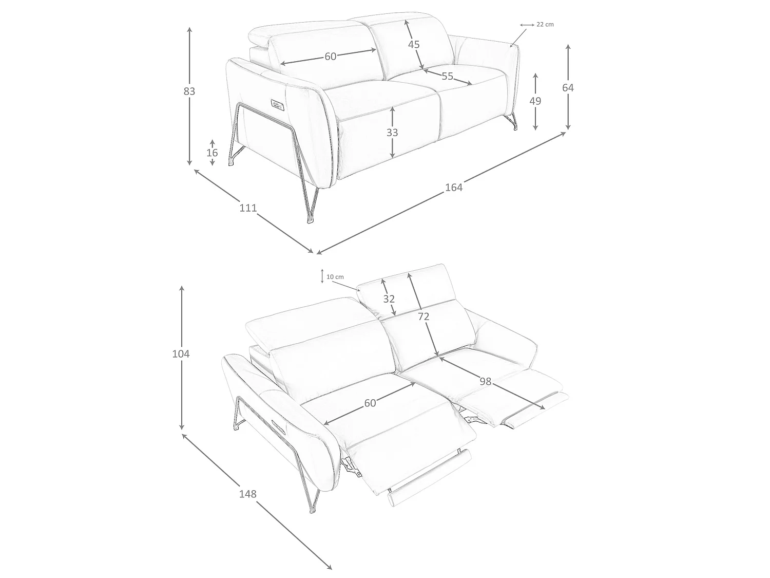 Canapé de relaxation 2 places en cuir sable 6276 ANGEL CERDA