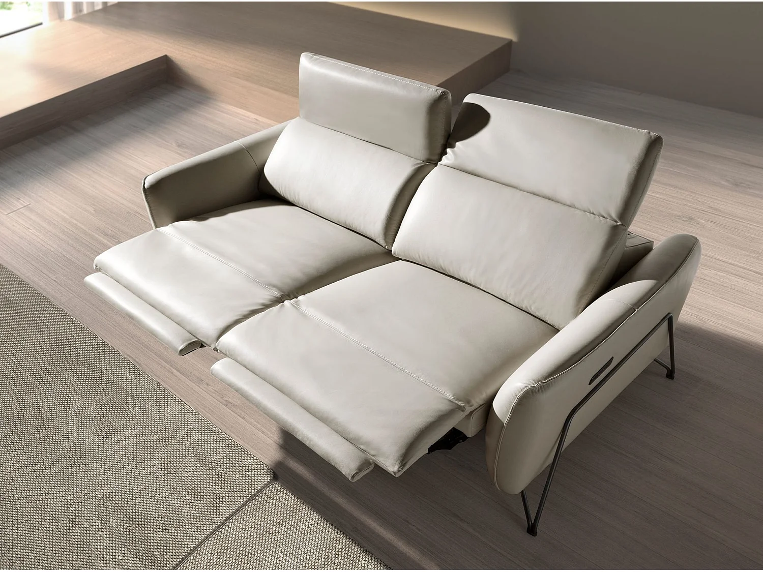 Canapé relax 2 places en cuir beige ANGEL