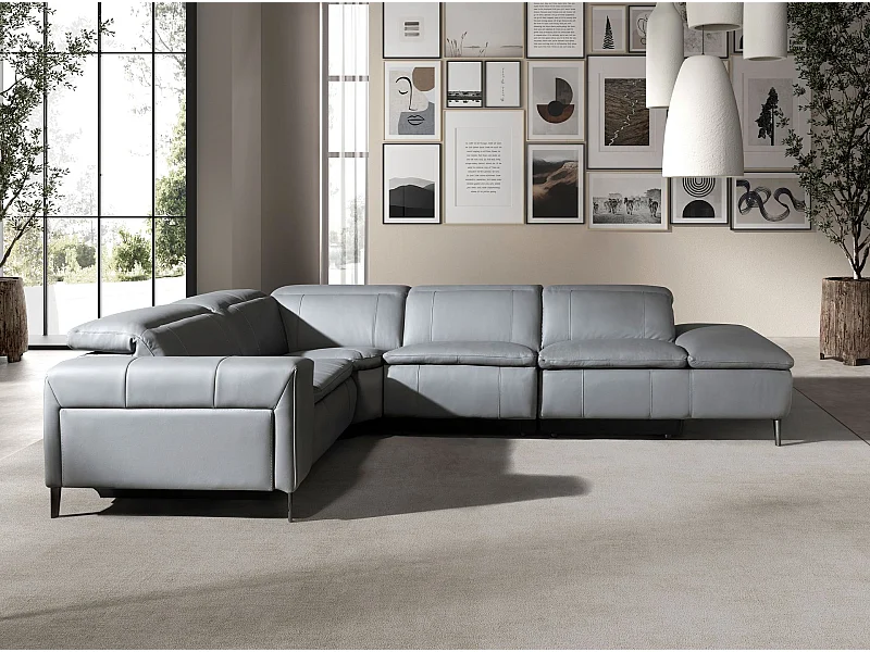Canapé d'angle relax droite en cuir gris 6217 ANGEL CERDA