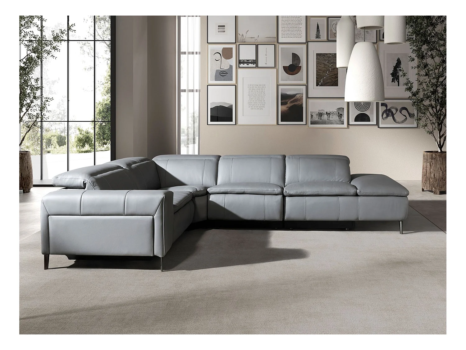 Sofa relaksacyjna z prawym szezlongiem w szarej skórze 6217 ANGEL CERDA