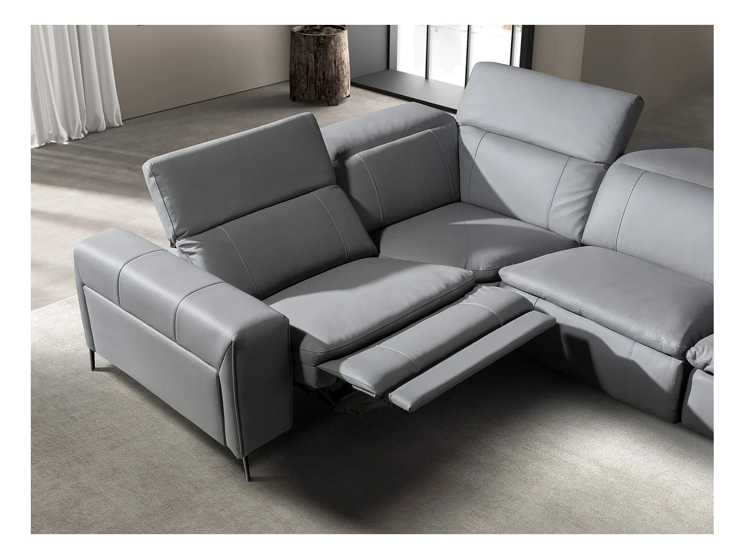 Sofa relaksacyjna z prawym szezlongiem w szarej skórze 6217 ANGEL CERDA