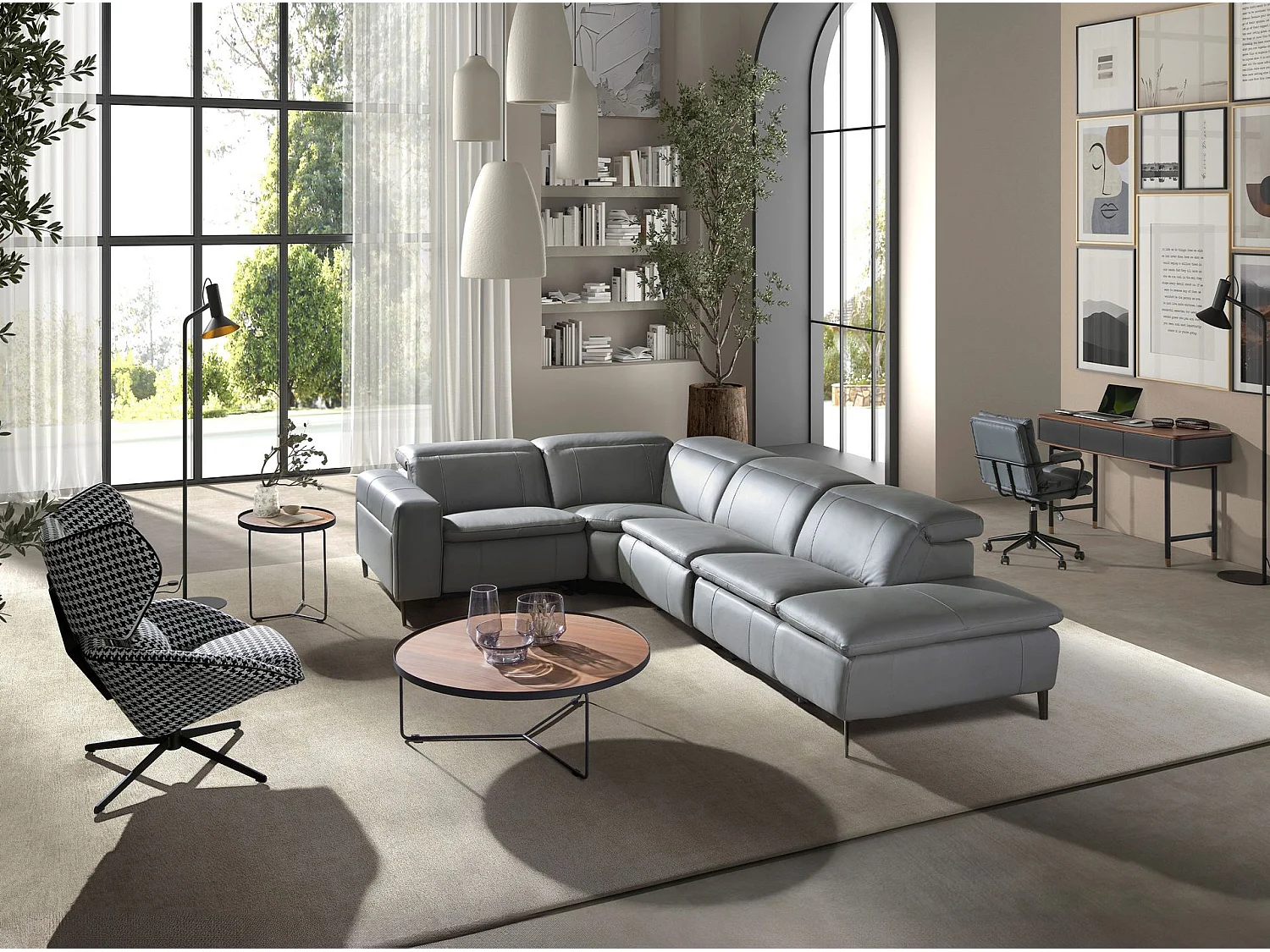 Canapé d'angle relax droite en cuir gris 6217 ANGEL CERDA