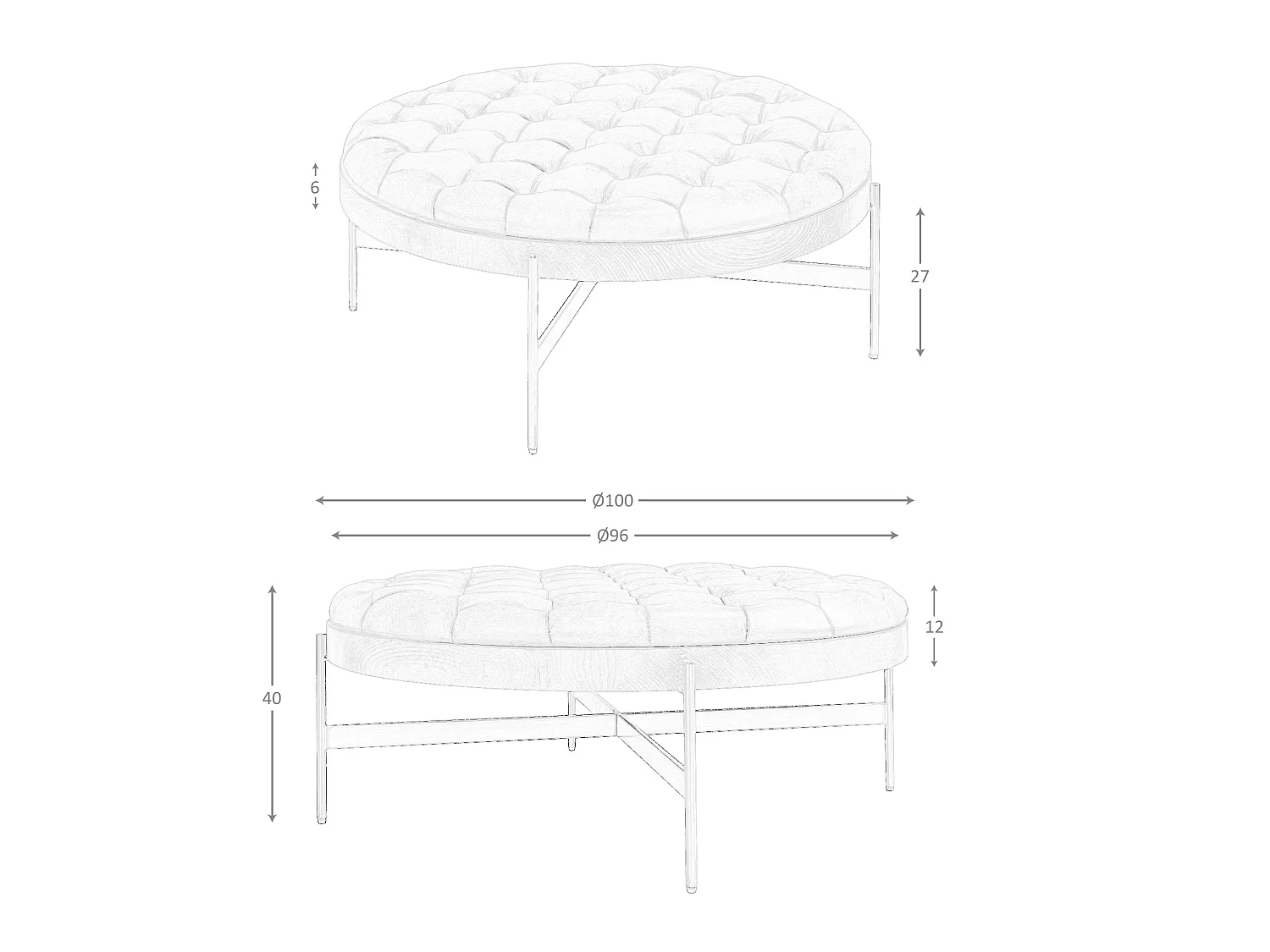 Table basse ronde en cuir brun foncé, noyer et acier foncé 2147 ANGEL CERDA