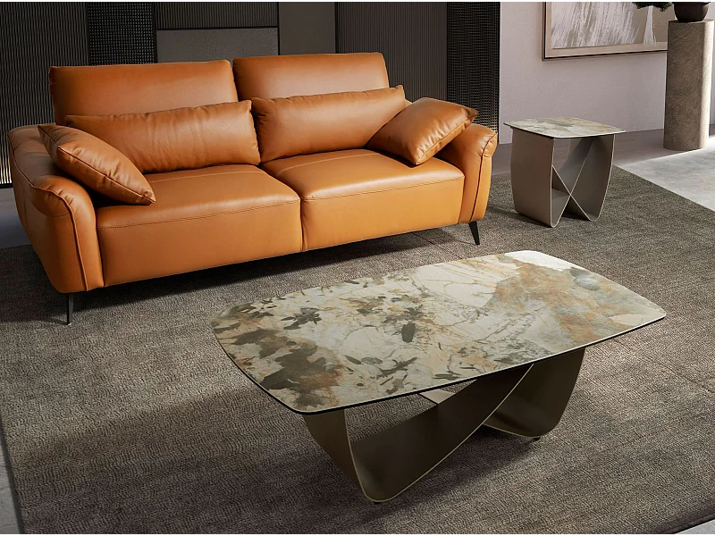 Ovaler Couchtisch aus Porzellanmarmor und taupefarbenem Metallstahl 2144 ANGEL CERDA