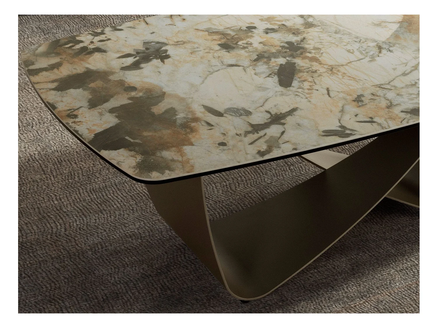 Table basse ovale en marbre porcelaine et acier métallique taupe 2144 ANGEL CERDA