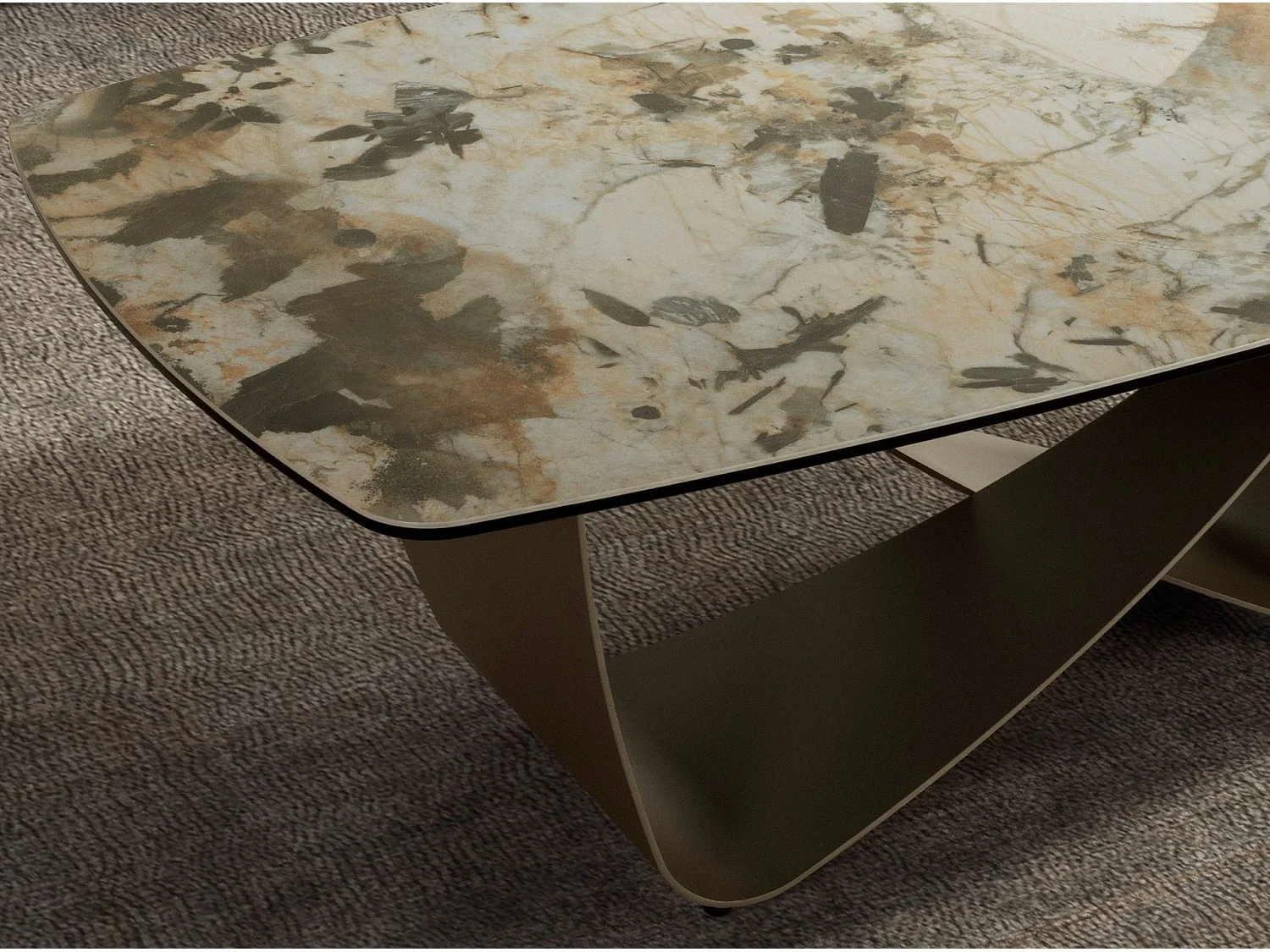 Table basse ovale en marbre porcelaine et acier métallique taupe 2144 ANGEL CERDA