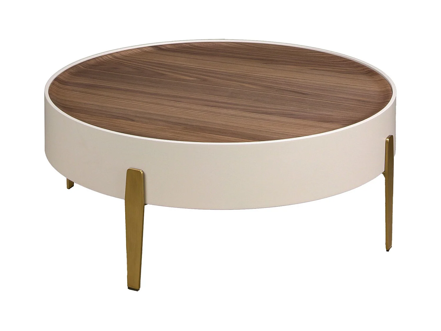 Okrągły stolik kawowy z drewna orzechowego, beżowego drewna i pozłacanej polerowanej stali 2151 ANGEL CERDA