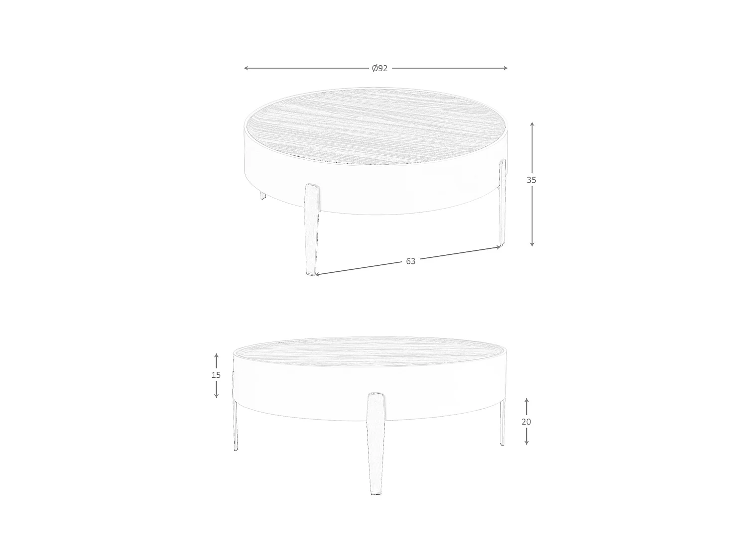 Table basse ronde en noyer, bois beige et acier poli doré 2151 ANGEL CERDA