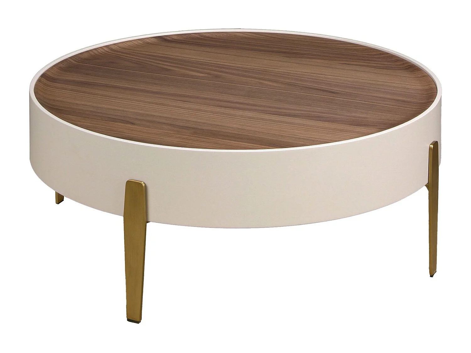 Mesa centro redonda nogal, madera beige y acero pulido dorado 2151 ANGEL CERDA