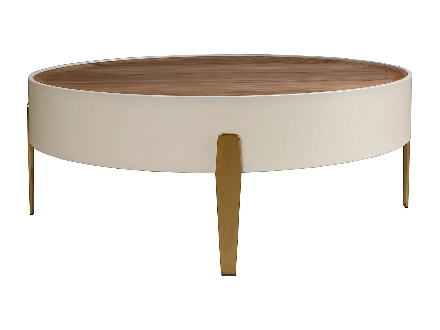 Mesa centro redonda nogal, madera beige y acero pulido dorado 2151 ANGEL CERDA