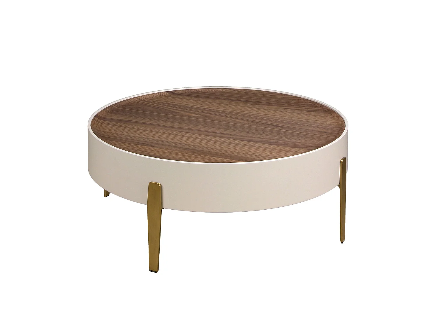 Mesa centro redonda nogal, madera beige y acero pulido dorado 2151 ANGEL CERDA