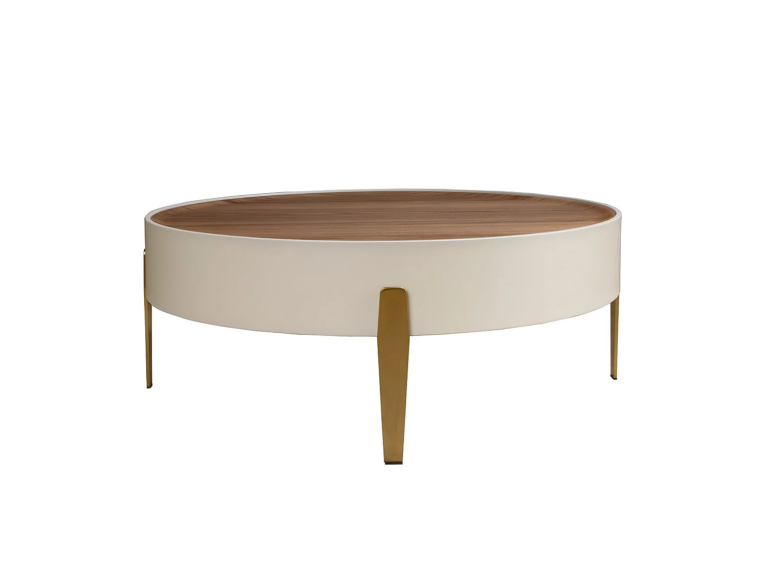 Mesa centro redonda nogal, madera beige y acero pulido dorado 2151 ANGEL CERDA