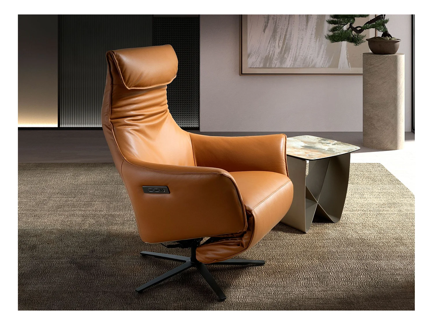 Drehsessel aus braunem Leder 5137 ANGEL CERDA