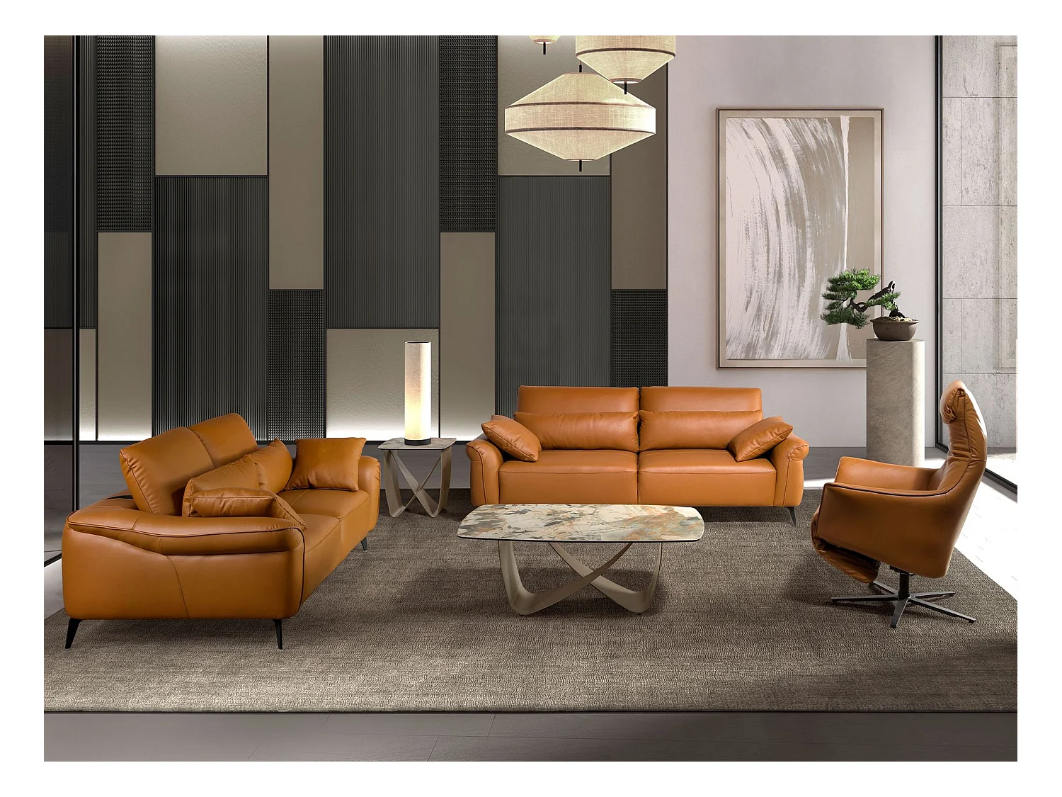 Drehsessel aus braunem Leder 5137 ANGEL CERDA