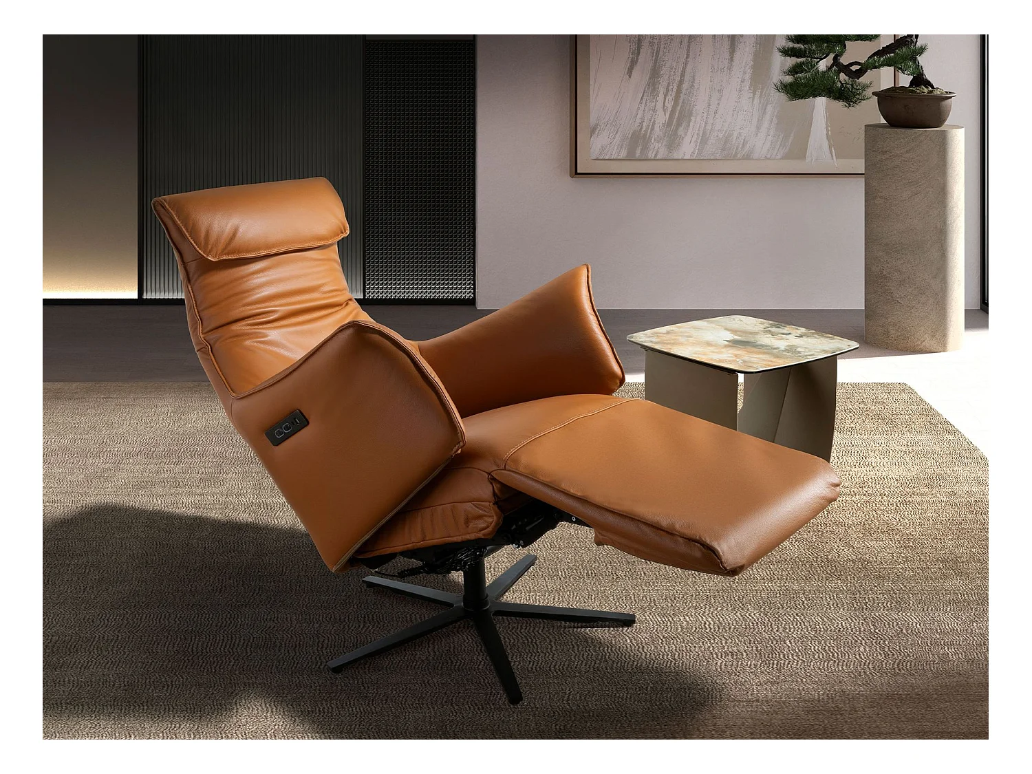 Drehsessel aus braunem Leder 5137 ANGEL CERDA