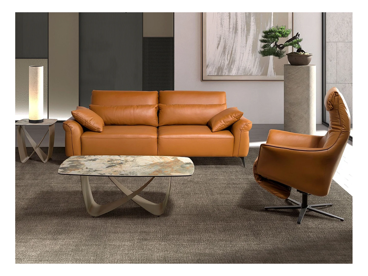 Drehsessel aus braunem Leder 5137 ANGEL CERDA