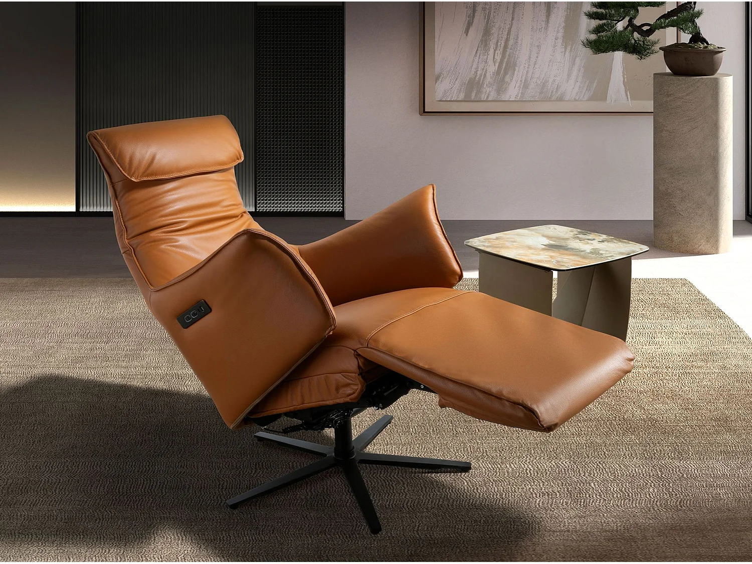 Fauteuil pivotant en cuir brun 5137 ANGEL CERDA