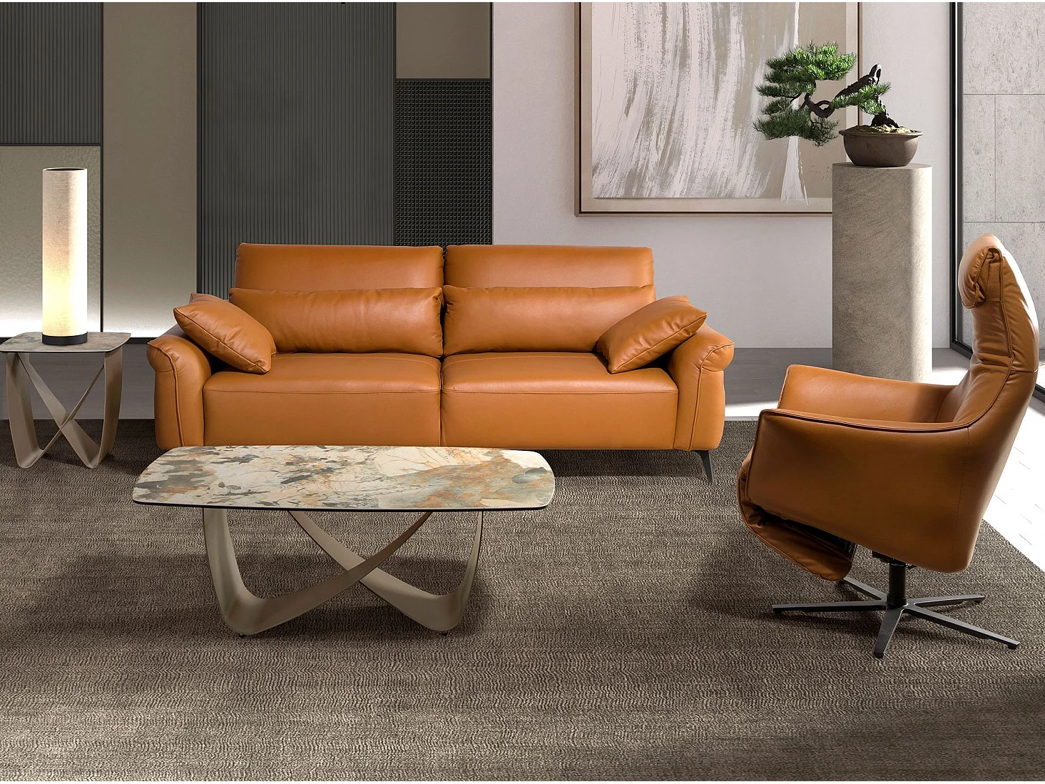 Fauteuil pivotant en cuir brun 5137 ANGEL CERDA