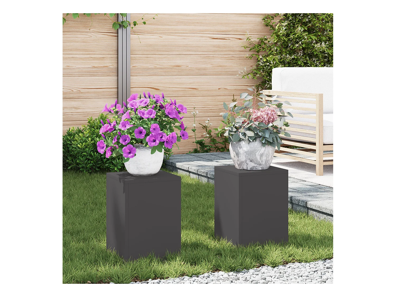 Supports de plantes d'extérieur 2 pièces Noir 24x24x35 cm Acier