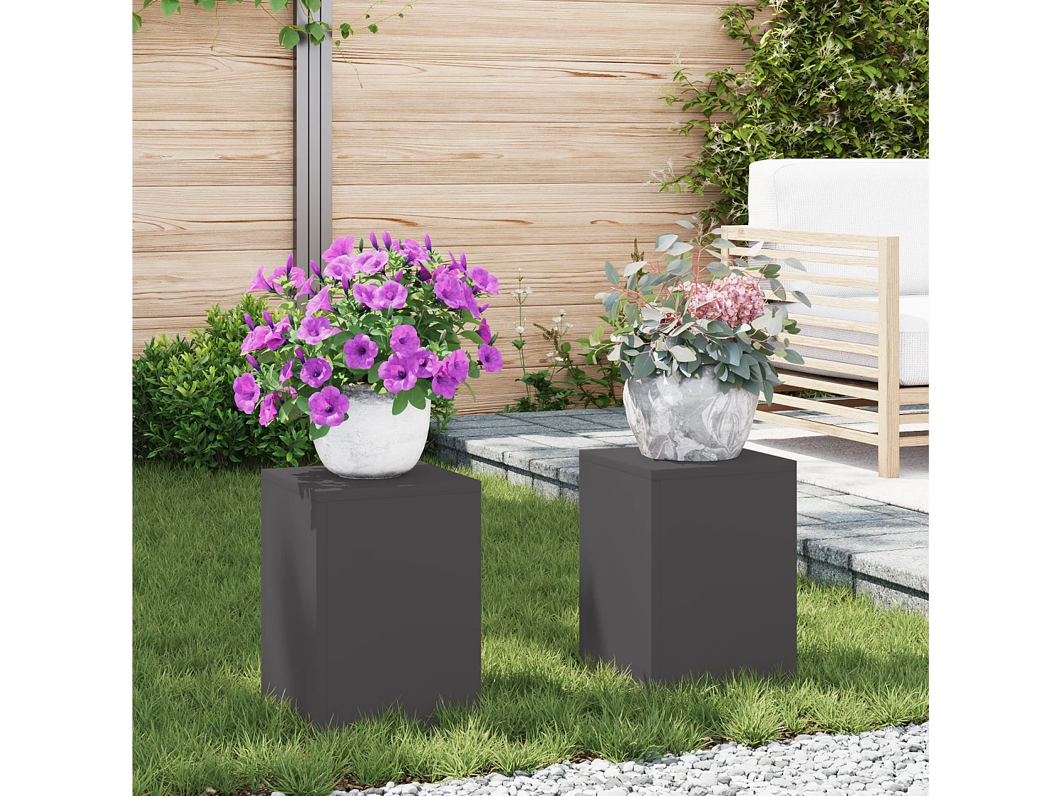 Supports de plantes d'extérieur 2 pièces Noir 24x24x35 cm Acier