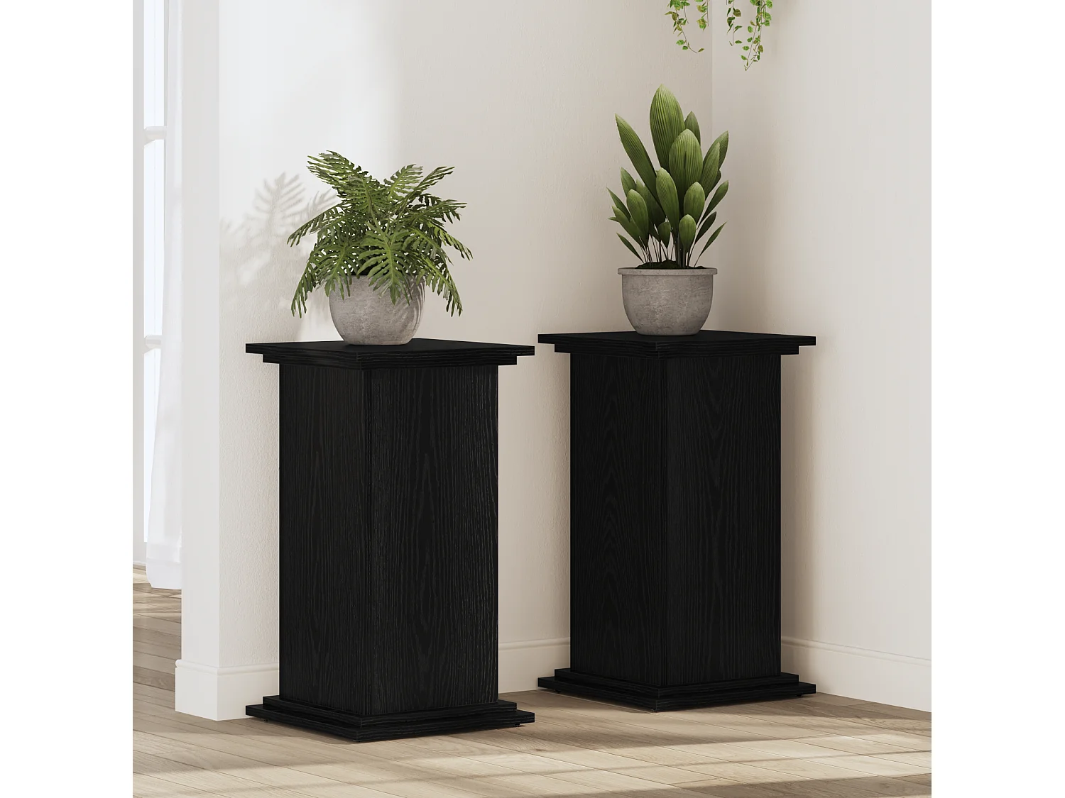 Support de plante en chêne noir 33x33x60 cm en bois reconstitué