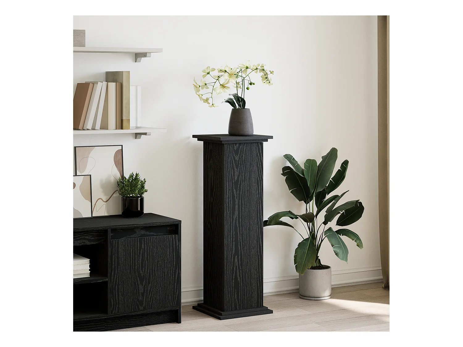 Support d'affichage avec rangement Chêne noir 31x30x90 cm Bois reconstitué