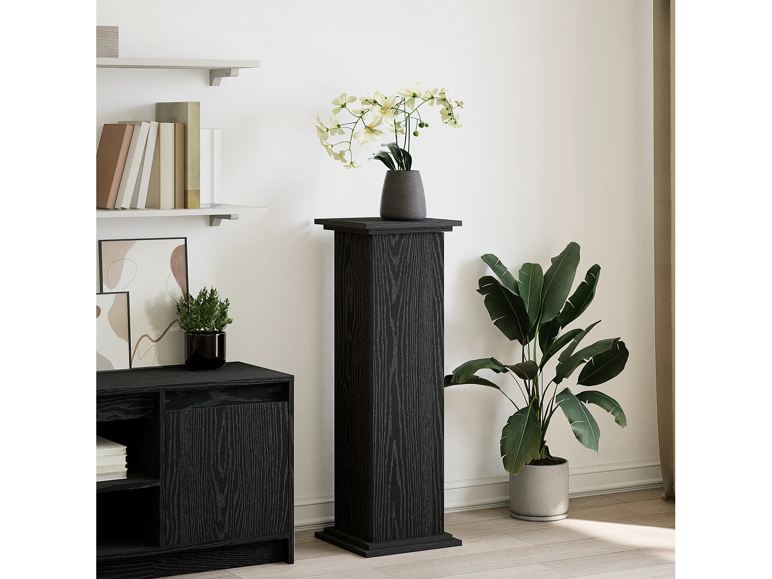 Displaystandaard met opbergruimte Zwarte eik 31x30x90 cm Gereconstrueerd hout