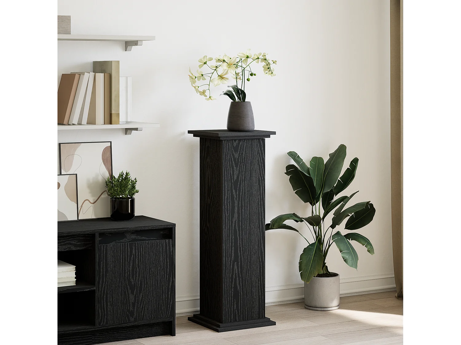 Displaystandaard met opbergruimte Zwarte eik 31x30x90 cm Gereconstrueerd hout