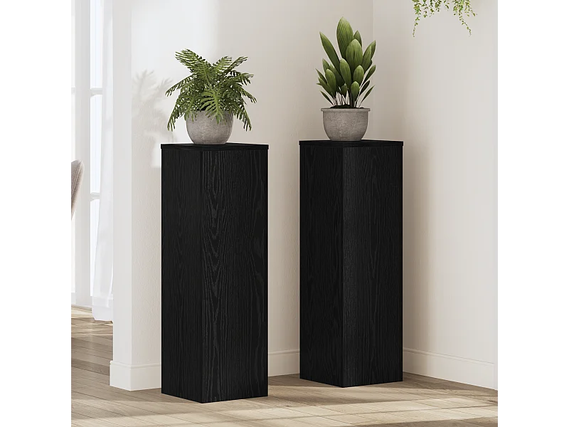 Plantenstandaards 2 stuks Zwarte Eiken 25x25x80 cm Bewerkt Hout