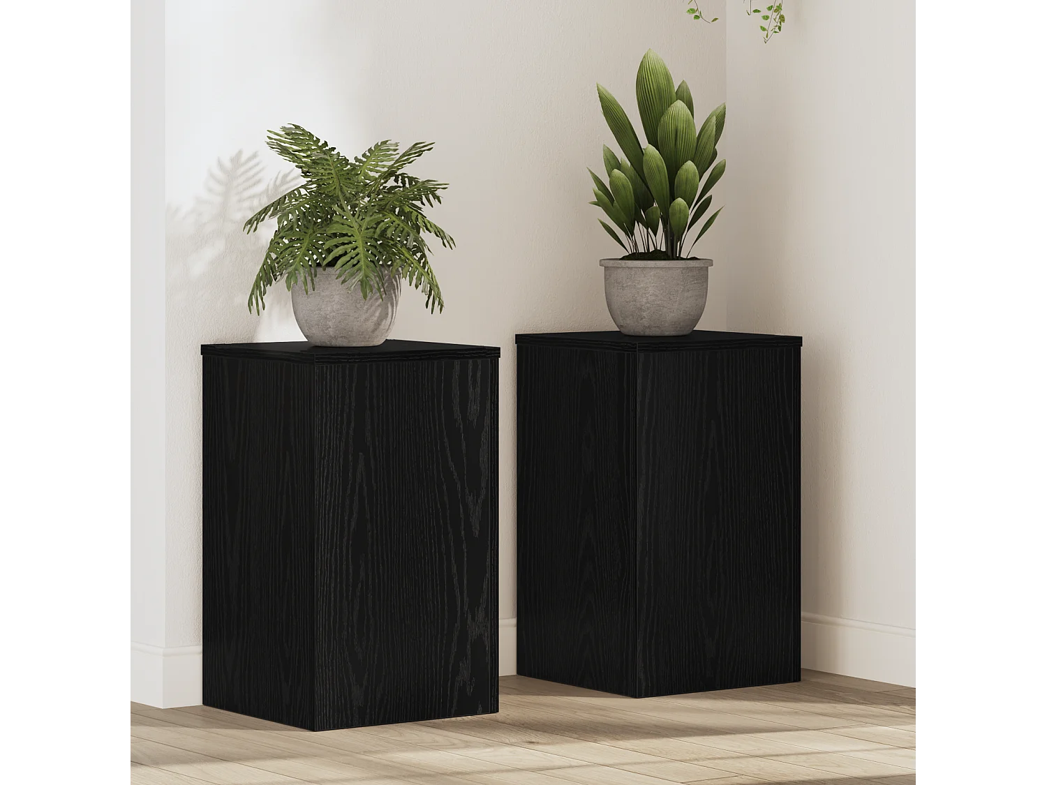 Plantenstandaards 2 stuks Zwarte Eiken 30x30x50 cm Gereconstrueerd hout