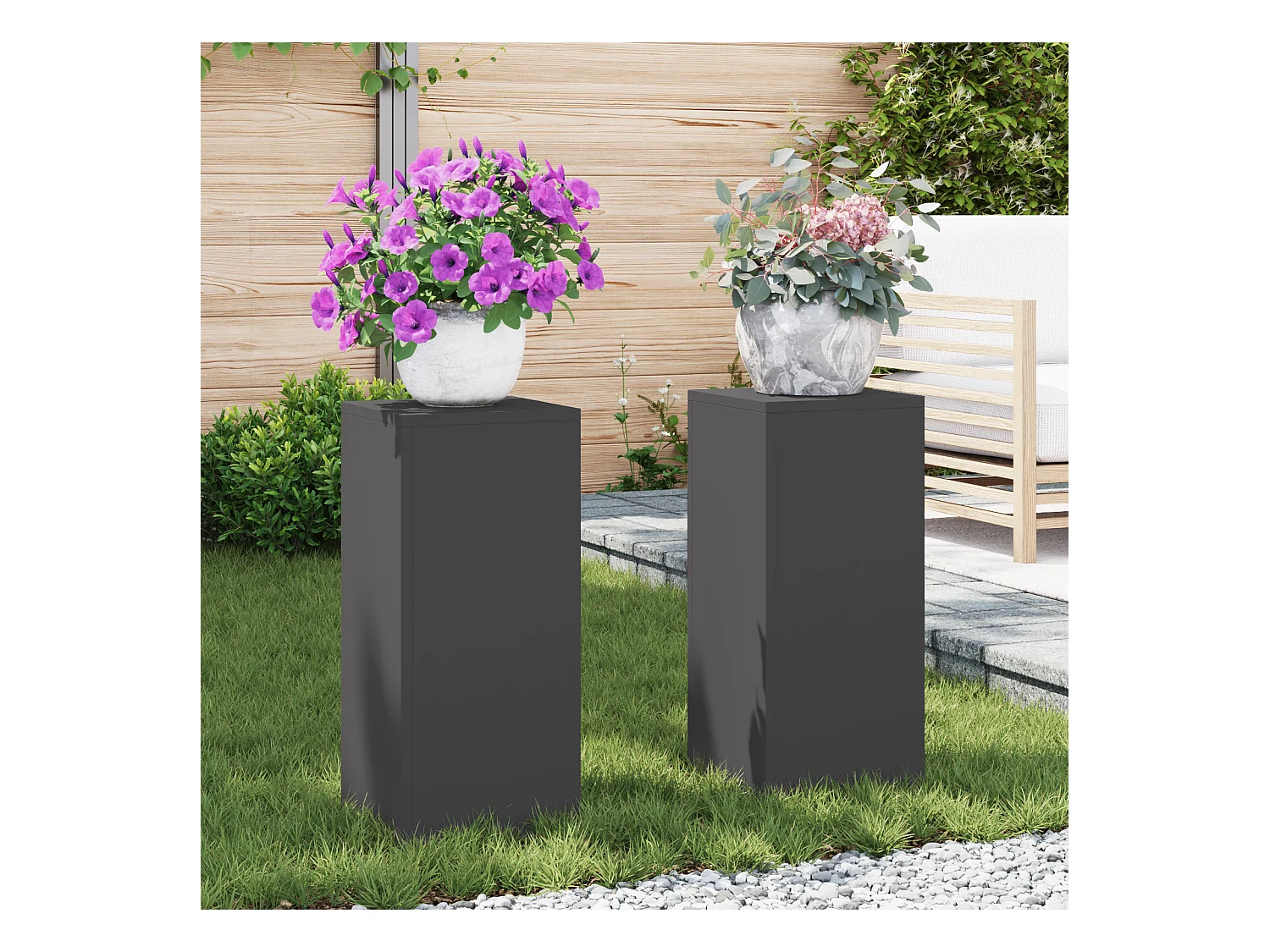 Supports de Plantes Outdoor Colonne 2 pcs Noir 24x24x55 cm Acier