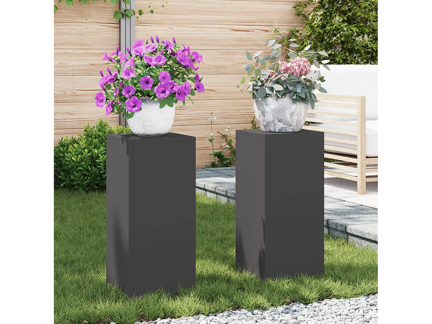 Supports de Plantes Outdoor Colonne 2 pcs Noir 24x24x55 cm Acier