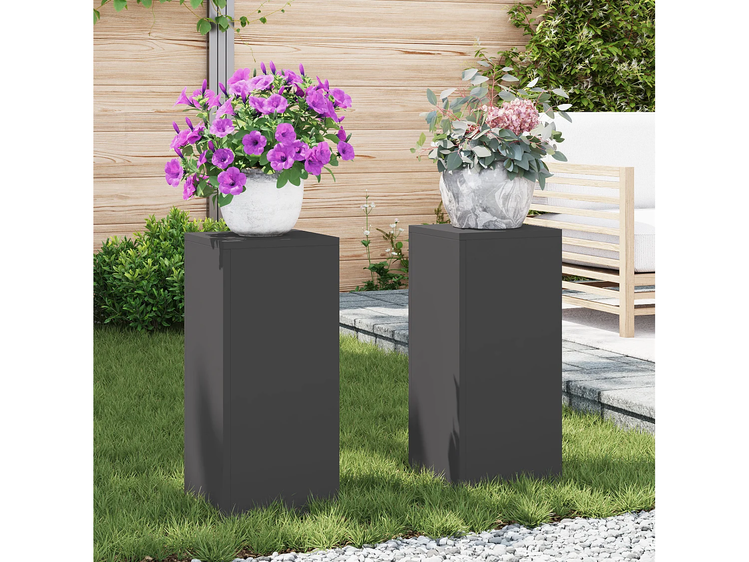 Buitenplantenstandaards Kolom 2 stuks Zwart 24x24x55 cm Staal