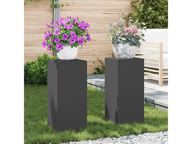 Supports de Plantes Outdoor Colonne 2 pcs Noir 24x24x55 cm Acier